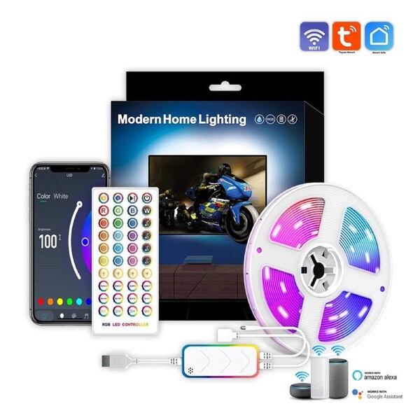 Sunwhale RGB Graffiti WiFi Atmosphere Light USB TV Background LED Color-changing Atmosphere Light with 40 Buttons, 3M-54 Lights, white