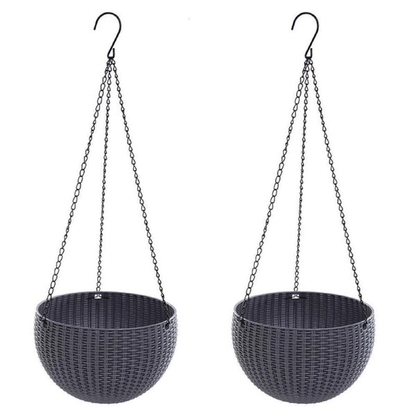 Dark Gray 2pcs Flower Baskets Planters Hanger Landen Rattan Hanging Plant Pots