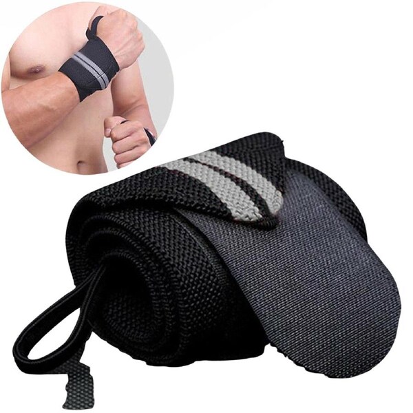 Grey Wrist Support Straps Wraps Muscle Bodybuilding Weight Lifting Gym Training