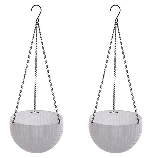 White 2pcs Flower Baskets Planters Hanger Landen Rattan Hanging Plant Pots