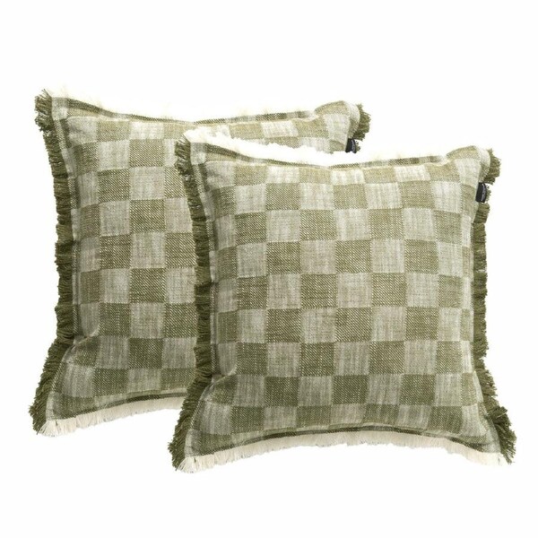 Noah Checkered Stone washed Yarn-dyed Cushion Twin Pack 50 x 50 Cms Polyester Filled Jade