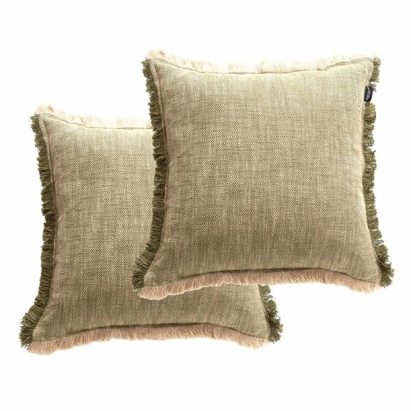 Franco Stone Washed Yarn-Dyed Cushion Twin Pack 50 x 50 Cms Polyester Filled Olive
