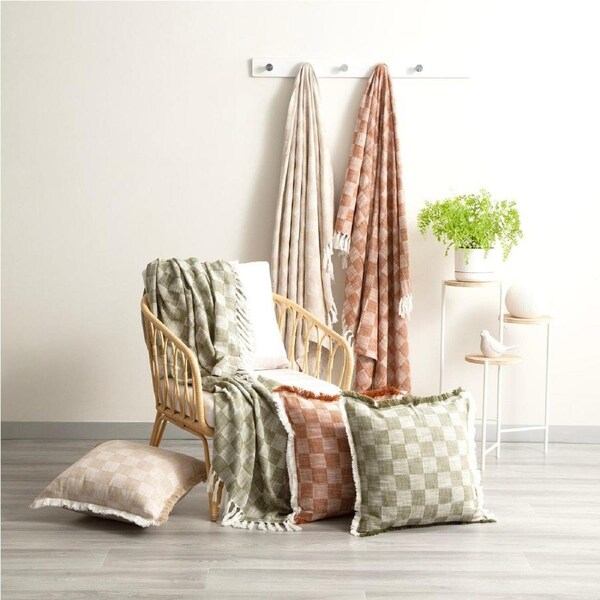 Nevis Checkered Stone Washed Yarn-Dyed Throw 130 x 170 cms Jade