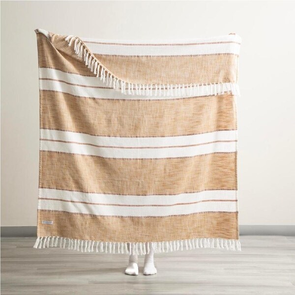 Modena Stripe Stone Washed Yarn-Dyed Throw 130 x 170 cms Tan