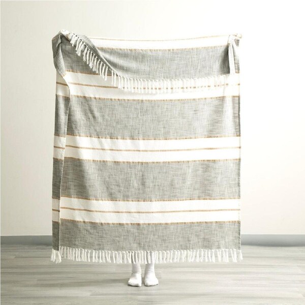 Modena Stripe Stone Washed Yarn-Dyed Throw 130 x 170 cms Sage
