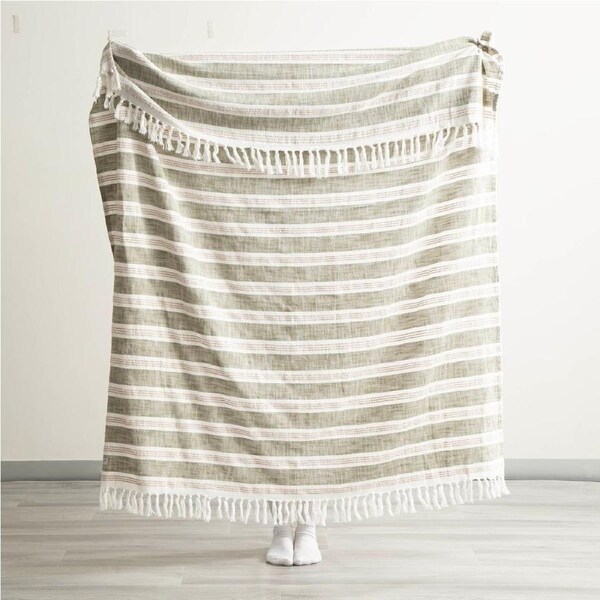 Como Stone Washed Yarn-Dyed Stripe Throw 130 x 170 cms Juniper