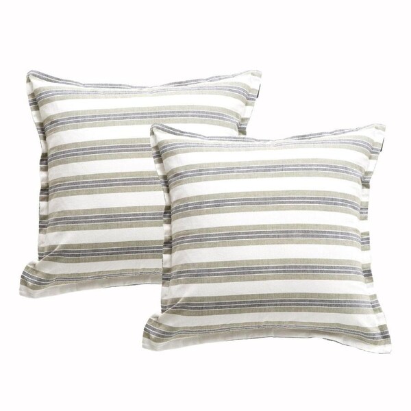 Marina Stripe Stone washed Yarn-dyed Cushion Twin Pack 50 x 50 Cms Feather Filled Moss