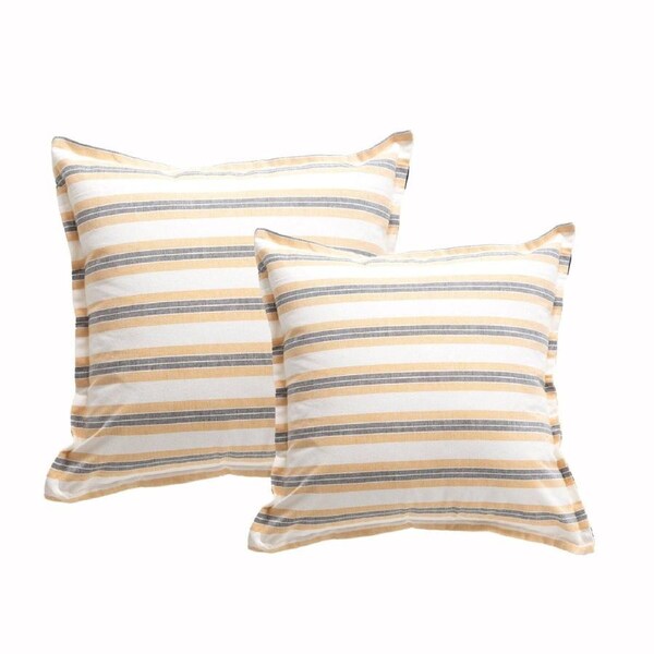 Marina Stripe Stone washed Yarn-dyed Cushion Twin Pack 50 x 50 Cms Polyester Filled Gold
