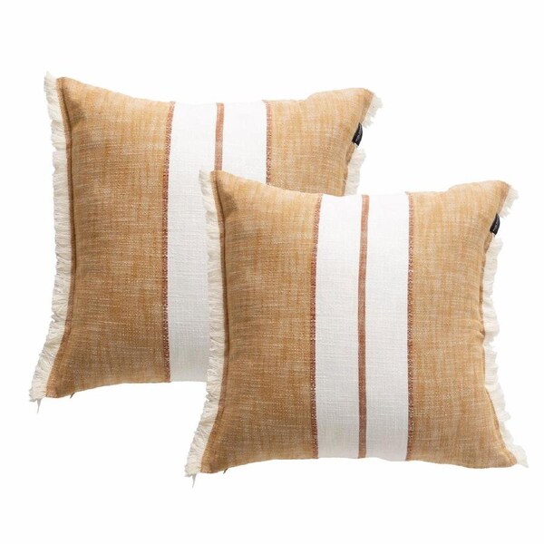 Darcy Stripe Stone washed Yarn-dyed Cushion Twin Pack 50 x 50 Cms Polyester Filled Tan