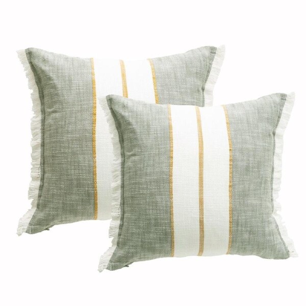 Darcy Stripe Stone washed Yarn-dyed Cushion Twin Pack 50 x 50 Cms Feather Filled Sage