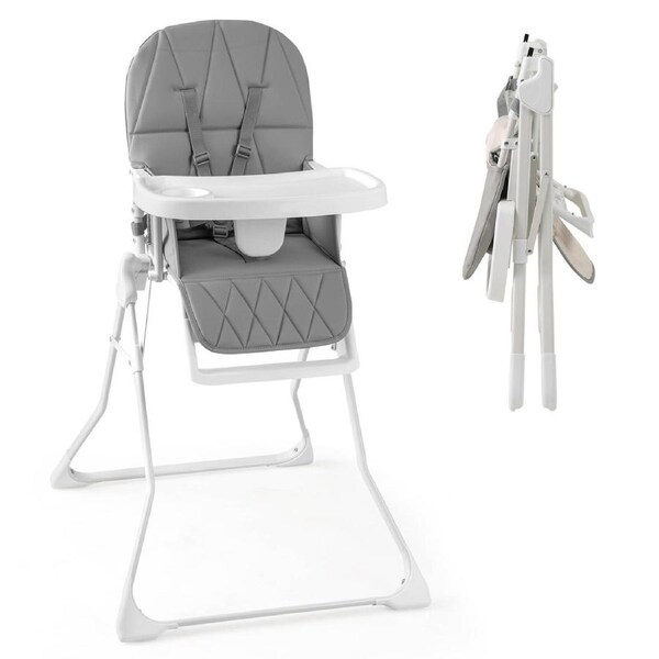 Costway Folding High Chair Easy Clean Compact Highchair w/PU Seat Cushion Adjustable Feeding Chair Grey