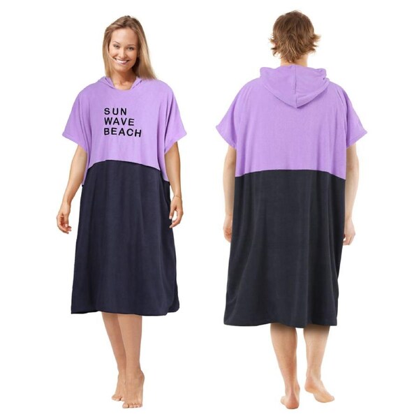 LINENOVA Beach Towel Changing Robe with Hood Poncho Robe Quick Dry Convenient For Beach Surfing Men Women Purple