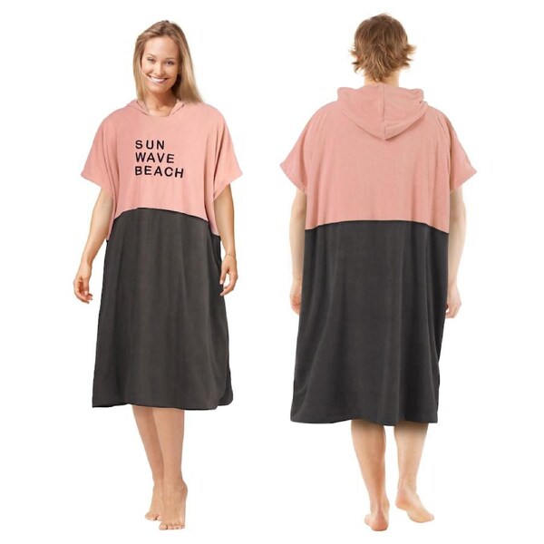 LINENOVA Beach Towel Changing Robe with Hood Poncho Robe Quick Dry Convenient For Beach Surfing Men Women Red