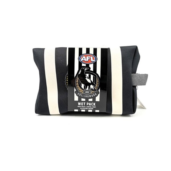 5pc AFL Collingwood Bag Body Wash/Disposable Razor/Loofa & Soap Wet Pack Set
