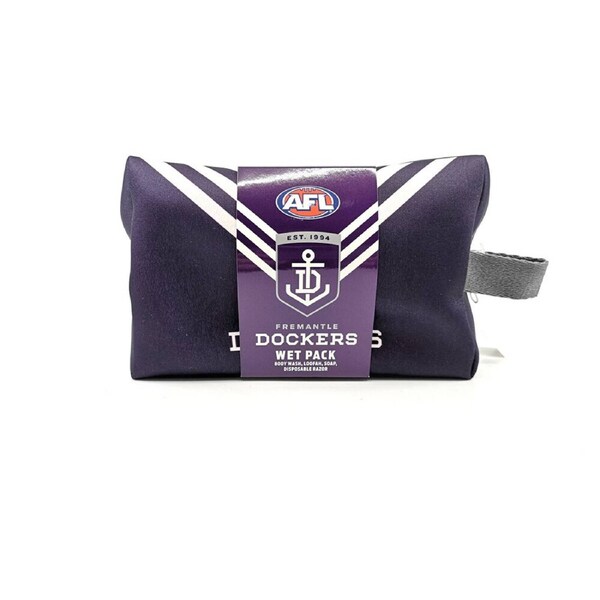 5pc AFL Fremantle Bag Body Wash/Disposable Razor/Loofa & Soap Wet Pack Set