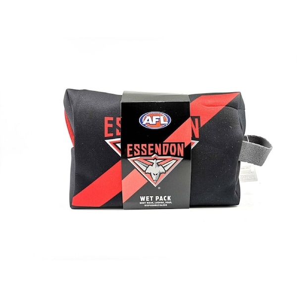 5pc AFL Essendon Bag Body Wash/Disposable Razor/Loofa & Soap Wet Pack Set