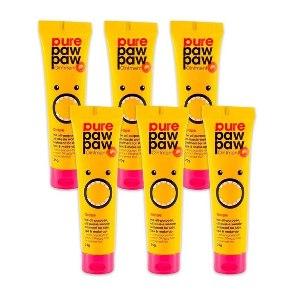 6PK Pure Paw Paw Ointment 25g Multi Purpose Dry Skin Ointment Lip Balm Grape