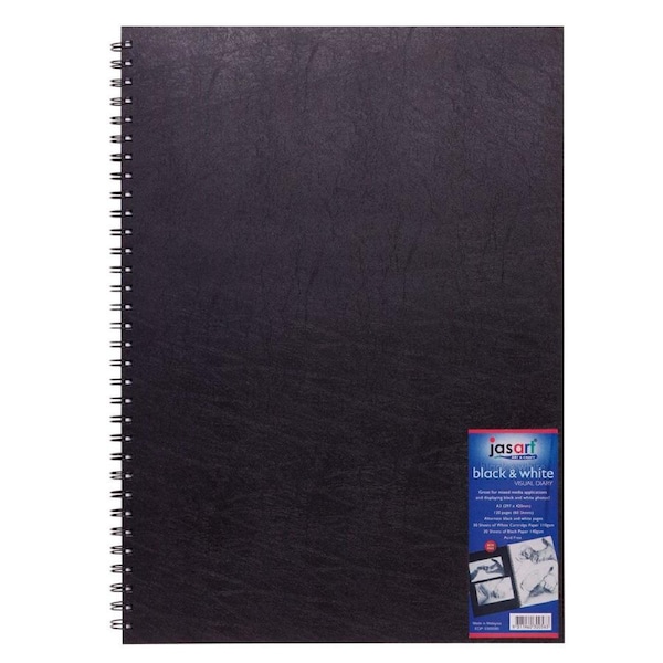 Jasart A3 Wire Bound Visual Diary 60-Sheets Writing Stationery Black/White