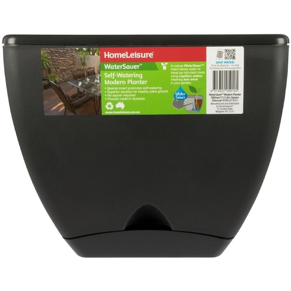 Homeleisure WaterSaver Modern Square Planter Flower/Plant Pot 30cm Charcoal