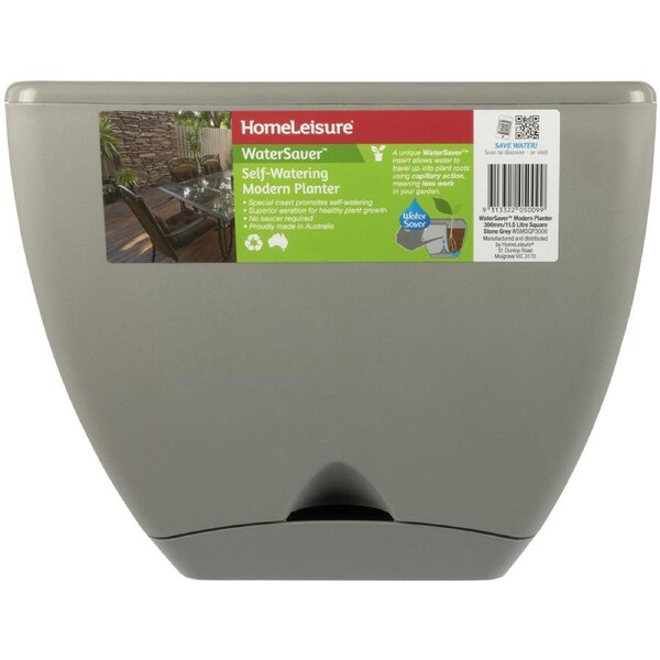 Homeleisure WaterSaver Modern Square Planter Plant Pot Garden Decor 30cm Grey