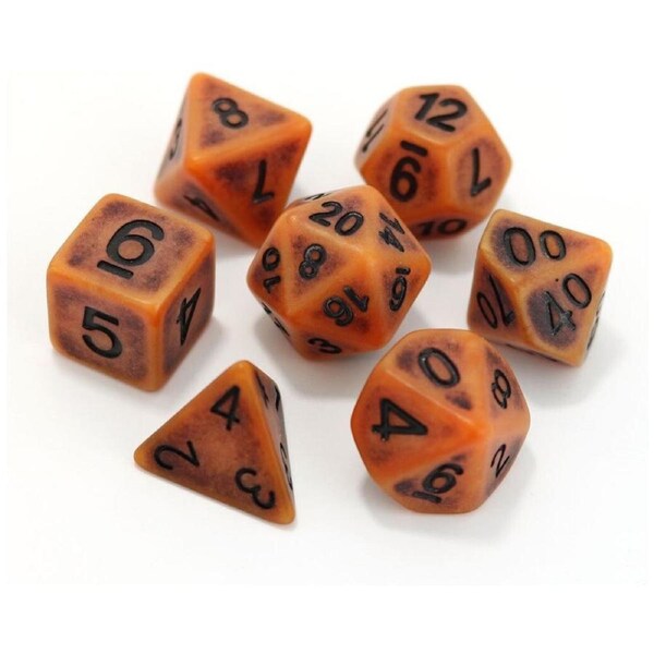 7pc Die Hard Dice Polymer Polyhedral Pumpkin Ancient RPG Gaming Orange Set