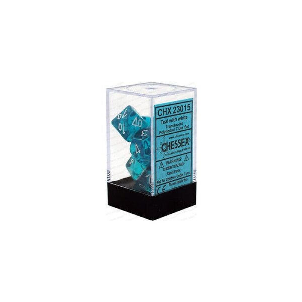 7pc Chessex Translucent Polyhedral Roleplay Game Gaming Dice Set Teal/White