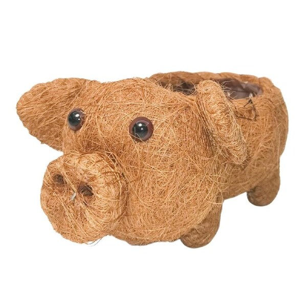 Urban HUSK Pig Planter Pot Brown 15cm Home Decorative Outdoor Garden Decor