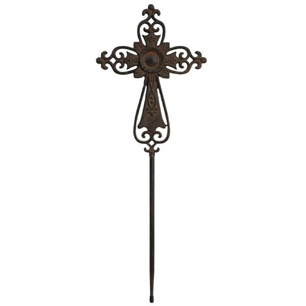 LVD Metal Cross Garden Stake Outdoor Ornament Lawn/Yard Decor 60cm Brown