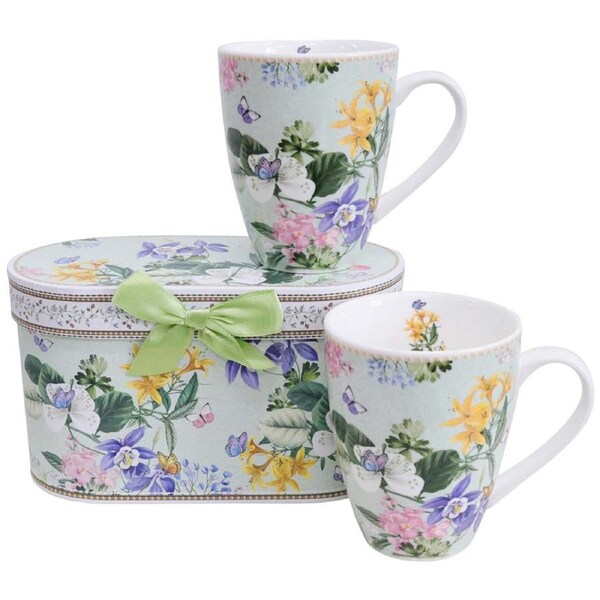 2pc LVD Ceramic Teacups w/ Box Garden Florals Home/Kitchen Drinkware 11cm