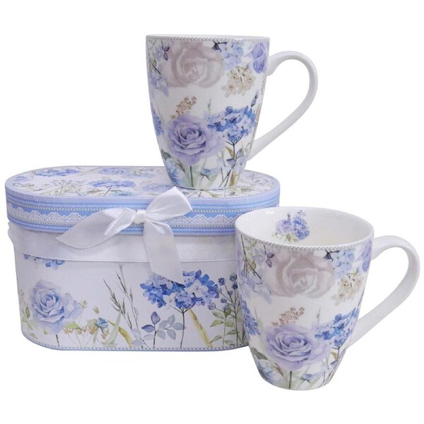 2pc LVD Ceramic Teacups w/ Box Hydrangea Blooms Home/Kitchen Drinkware 11cm