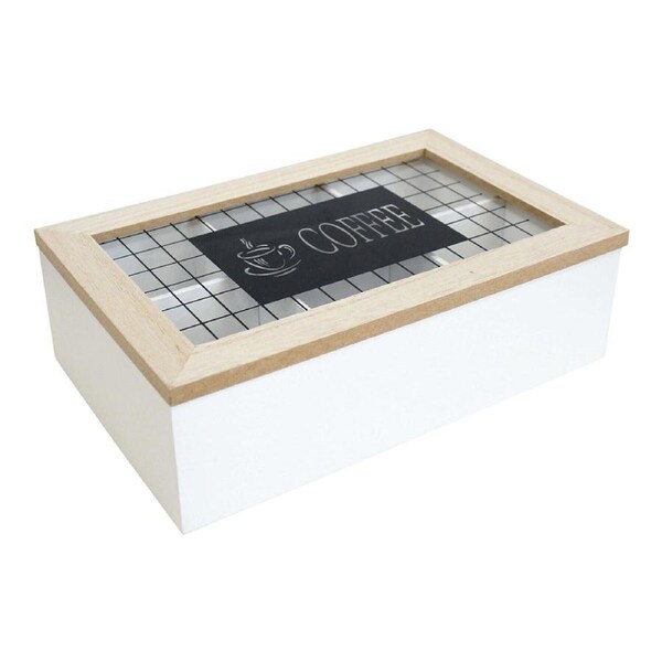 MDF/Glass 23cm Coffee Box Home/Kitchen Decorative Organiser Large White/Natural