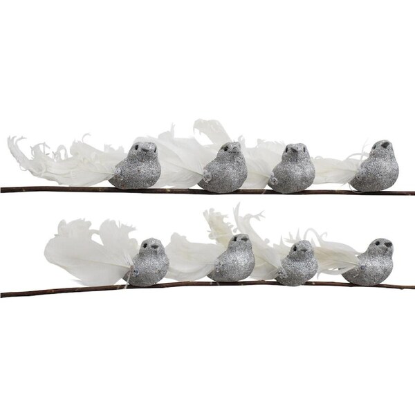 8pc LVD Clip Birds Home/Living Room X-mas Tree Display Decor Silver 14cm