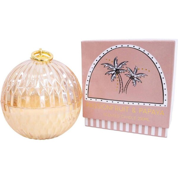 LVD Glass Candle Bauble Home/Office Ornament Decor 12x12cm Passionfruit Papaya