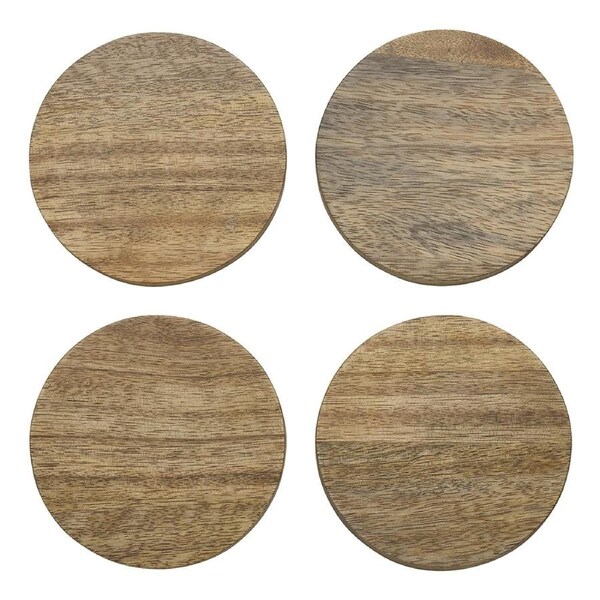 4pc Ecology Mango Wood Rustic Kitchenware Drift Coasters Server 10cm Round