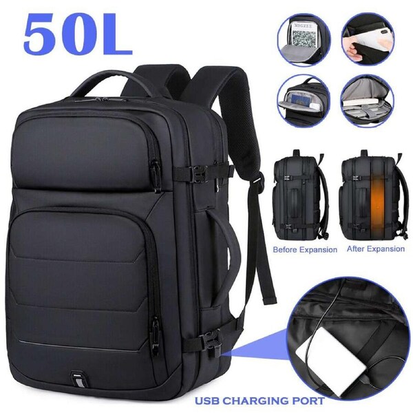 OZNALA Waterproof 50L Large Laptop Backpack Anti Theft Travel Bag Expandable Business Casual Commuter Bag Lightweight Senior High School Student