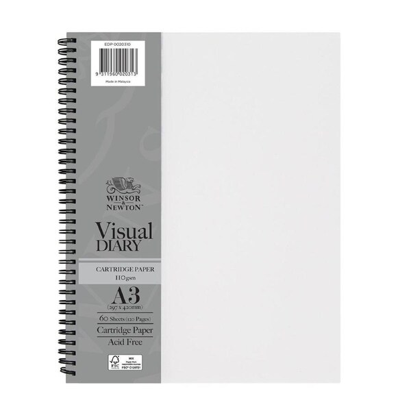 Winsor And Newton Wire Bound Visual Diary FSC MIX CREDIT 60 Sheet A3 Clear Cover