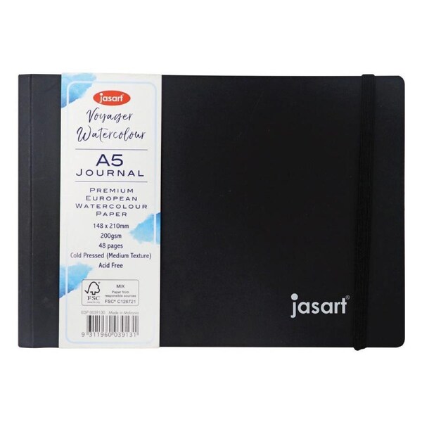 Jasart Voyager A5 Watercolour Journal w/ Band Writing Stationery 200GSM Black
