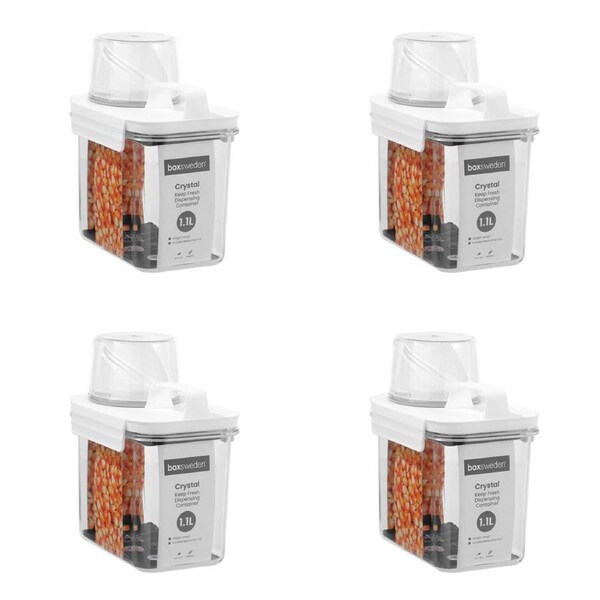 4x Boxsweden Crystal 1.1L Keep Fresh Dispensing Container w/ Measuring Cup Clear