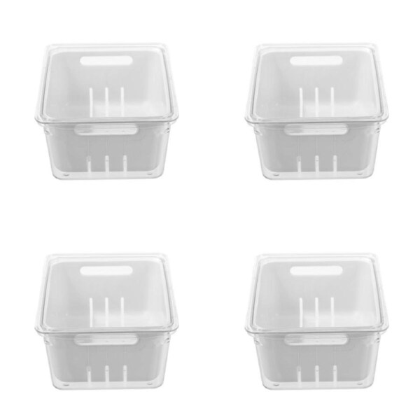 4x Boxsweden Crystal 2L/22cm Crisp Bin Storage Container w/ Removable Tray White