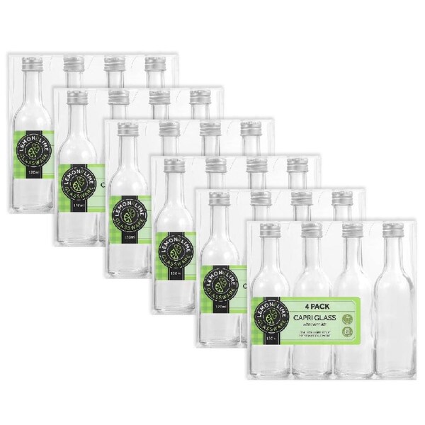 6x 4pc Lemon & Lime 120ml Long Neck Mini Bottle Capri Glass w/Silver Lid Storage