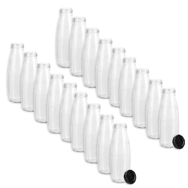 20x Lemon & Lime 450ml Glass Milk Bottle Container Storage w/ Screw Top Lid Asst