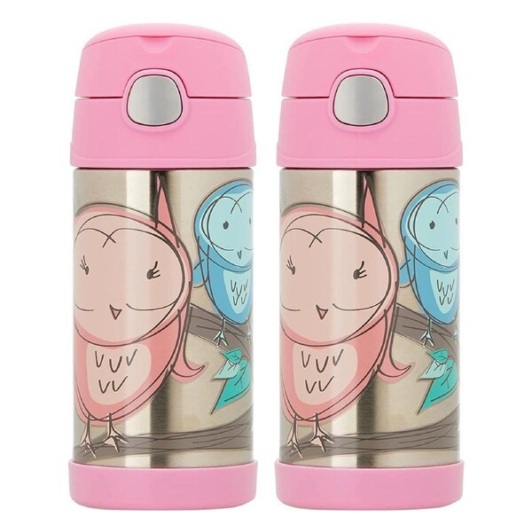 2x Thermos 355ml Funtainer Vacuum Insulated Drink Bottle PNK Owl Stainless Steel