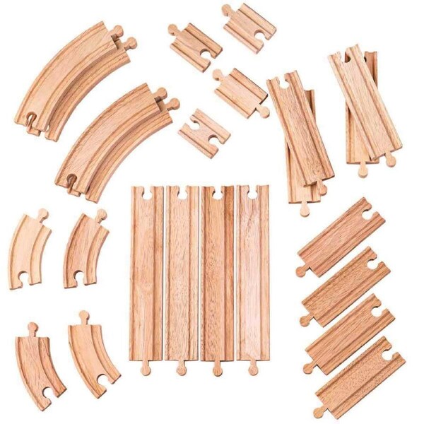 24pc Bigjigs Rail Curves & Straights Expansion Pack Accessory Kids Wooden Toy 3+