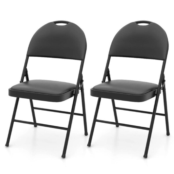 Costway 2x Folding Chairs Padded Stackable Metal Frame Party Chairs Set w/Carry Handle & PVC Leather Home Wedding