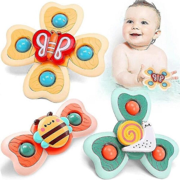 3pcs Baby Suction Cup Spinner Fidget Toys Spinning Butterfly Toddler Bath Toy Gifts