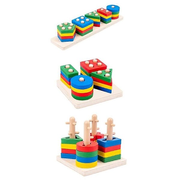 JOYBUY 3PCS Wooden Sorting Stacking Toys, Shape Color Recognition ...