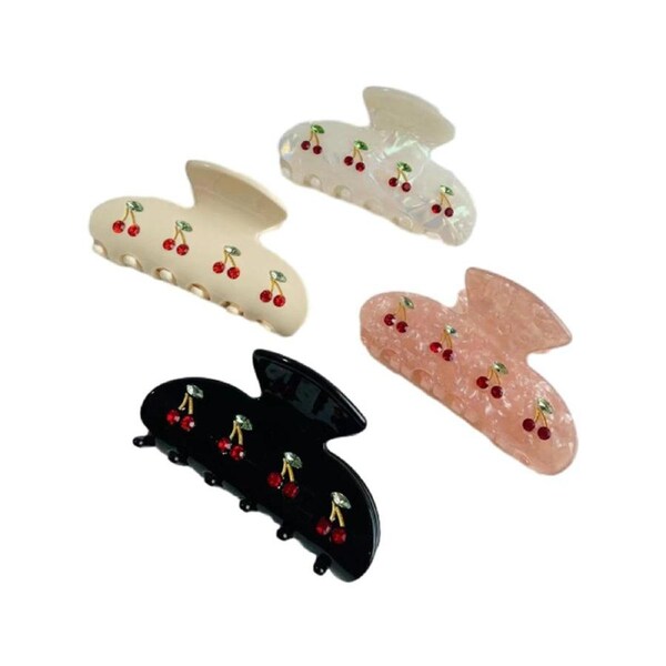 4pcs Cute Cherry Hair Clips Shark Clip Back Head Scratch Clip Hair Accessories