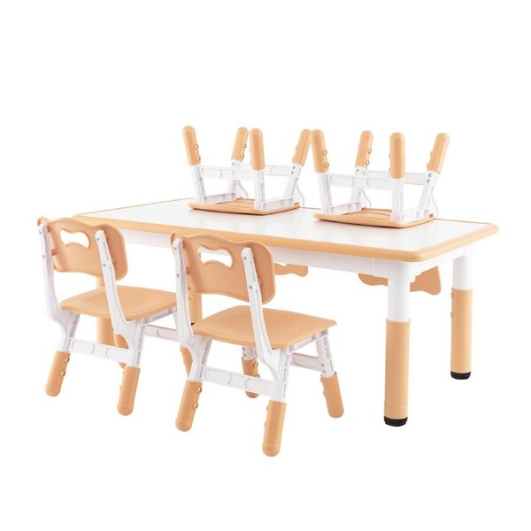 Babyjoy 5PCS Kids Table & Chairs Set Height Adjustable Activity Table w/4 Seats Graffiti Art Desk Natural