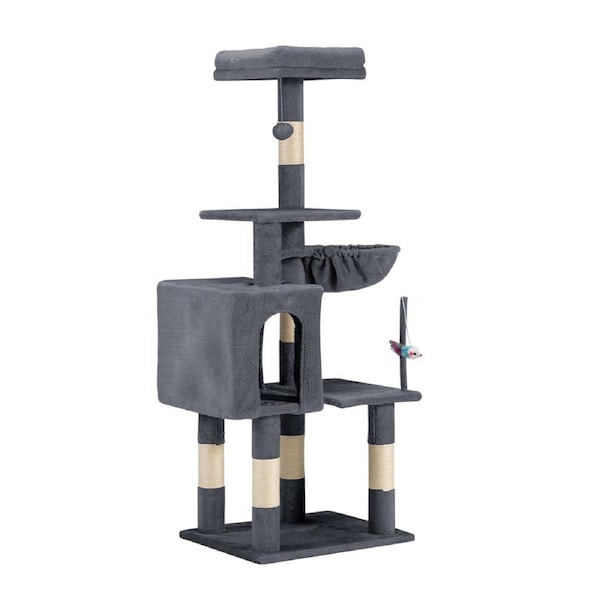 Petzly Cat Tree Tower Scratching Post Scratcher Condo Bed House 125cm Dark Grey