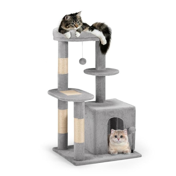 Petzly Cat Tree Tower Scratching Post Scratcher Condo Bed House 85cm Grey